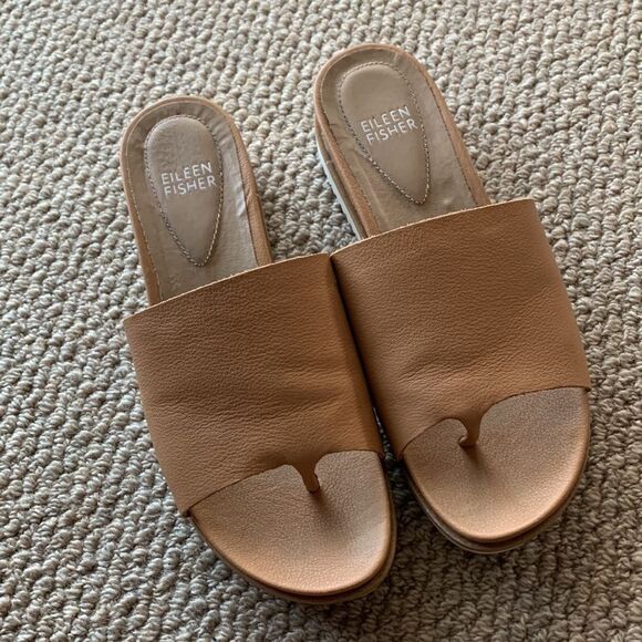 EILEEN Fisher leather tan sandals women’s size 6.5 - Picture 2 of 9